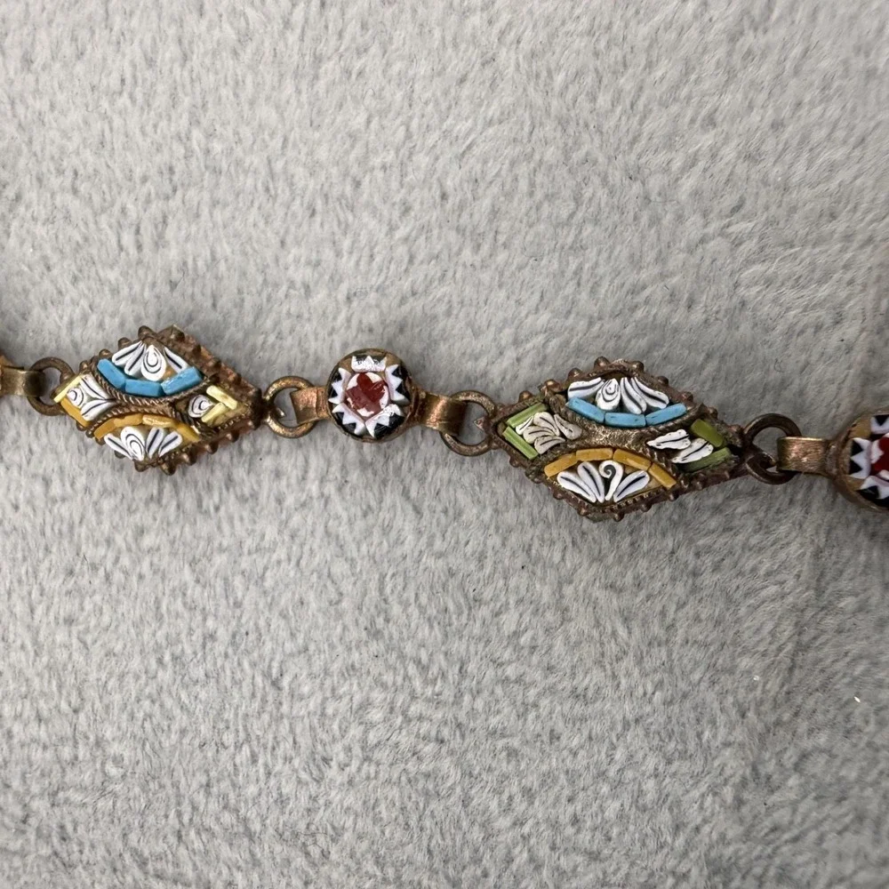 Vintage Micro Mosaic Bracelet Gold‎ Tone 7.5